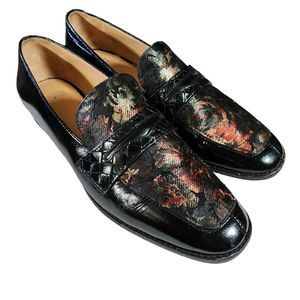Johnston And Murphy Women's Black Floral Penny Loafer Shoes Size 10